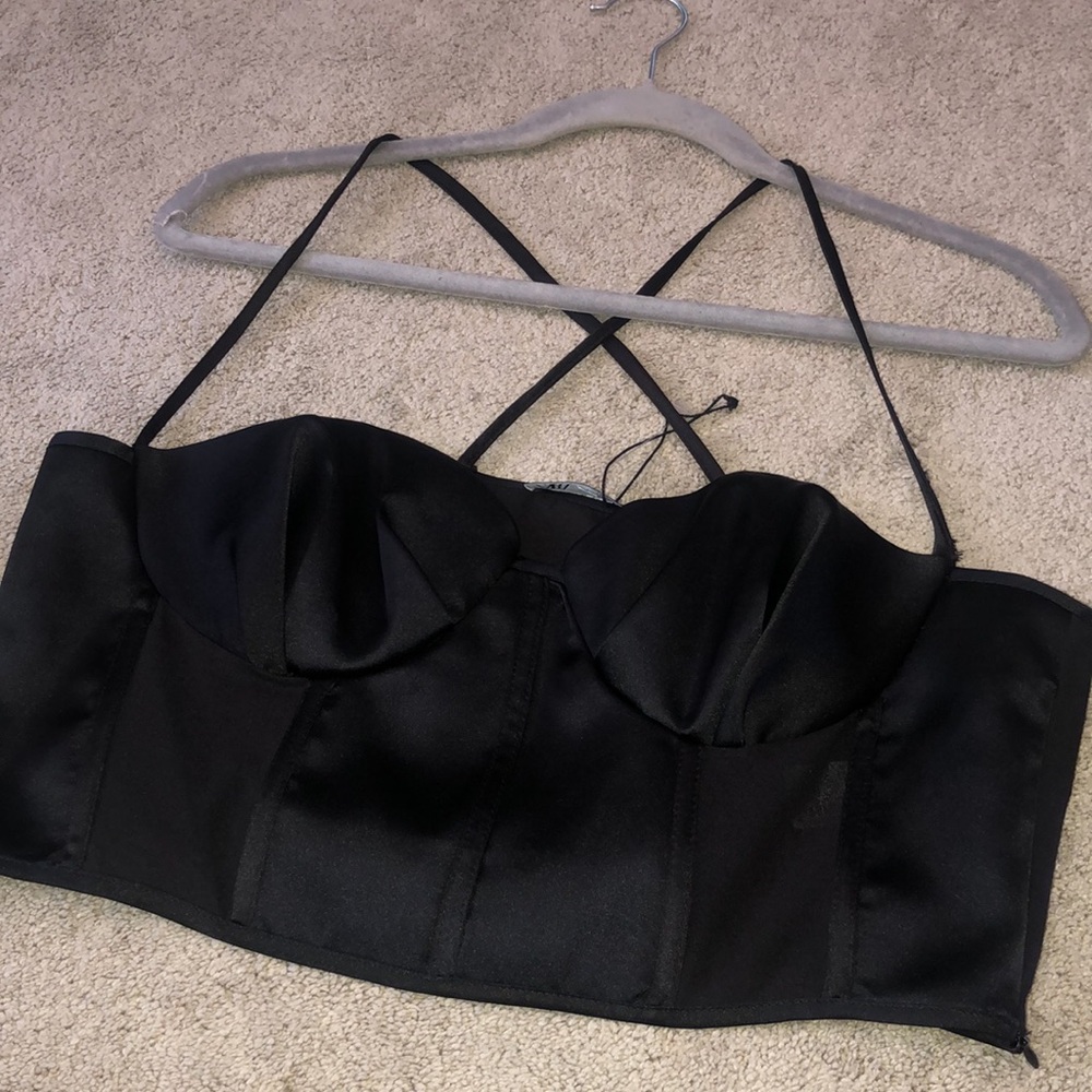 Zara Black Stain Crop Cropped Top XL NWOT